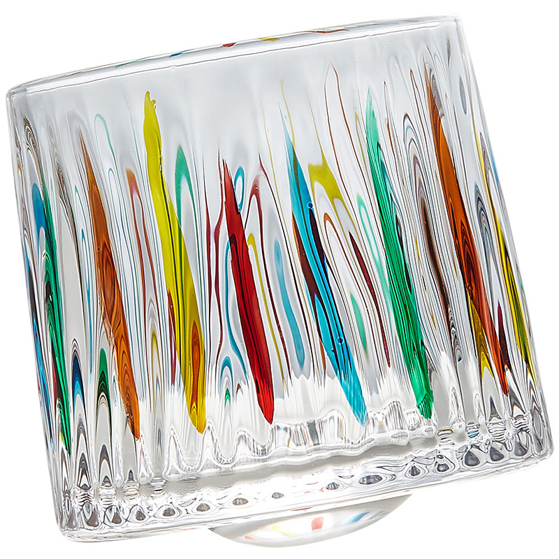 Cốc thủy tinh màu có giá trị cao, ly rượu Whisky phong cách ins, ly rượu ngoại có khay gỗ, ly giải nén xoay nước uống