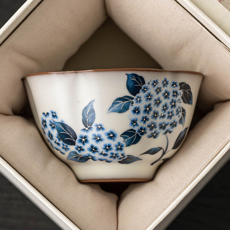 Cốc trà cổ Ruyao cốc thạch mỡ lợn cốc hoa cẩm tú cầu Ruqing cốc chủ cao cấp cốc đựng trà dung tích lớn