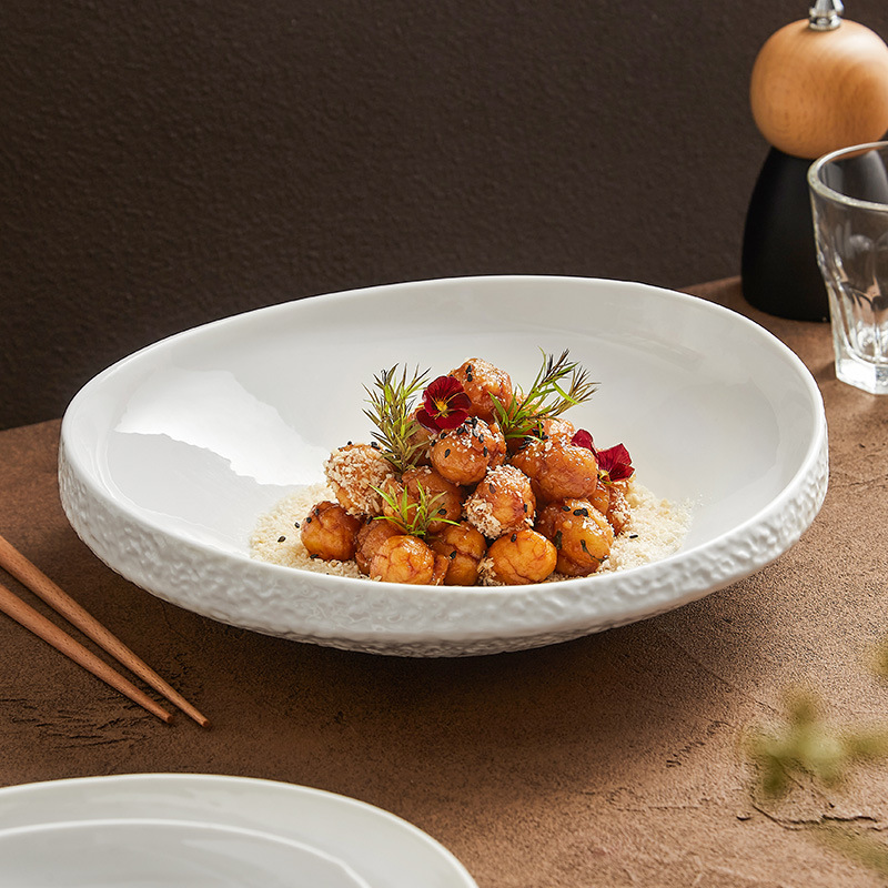 Bát salad hoa văn đá bát gốm sứ bát súp nhà hàng khách sạn sang trọng cao cấp màu trắng bộ đồ ăn hình người ngoài hành tinh