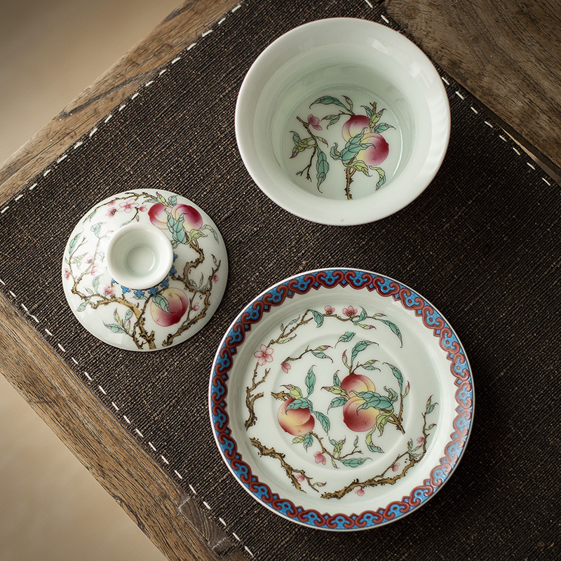 Gốm sứ Jingdezhen bùn cổ Shoutao móng ngựa ba cái bát có nắp đơn có thể lơ lửng bát pha trà gia dụng chống bỏng tay