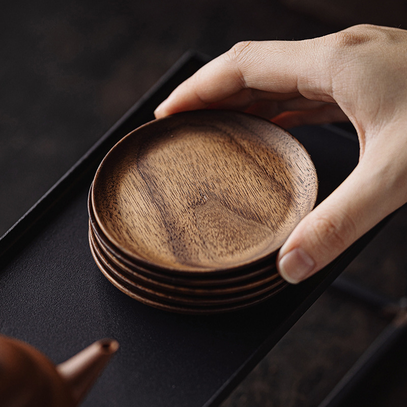 Lót cốc gỗ óc chó đen Lót cốc gỗ rắn giải khát cốc trà bướm đệm cách nhiệt phụ kiện trà đạo bán buôn lót trà cổ điển