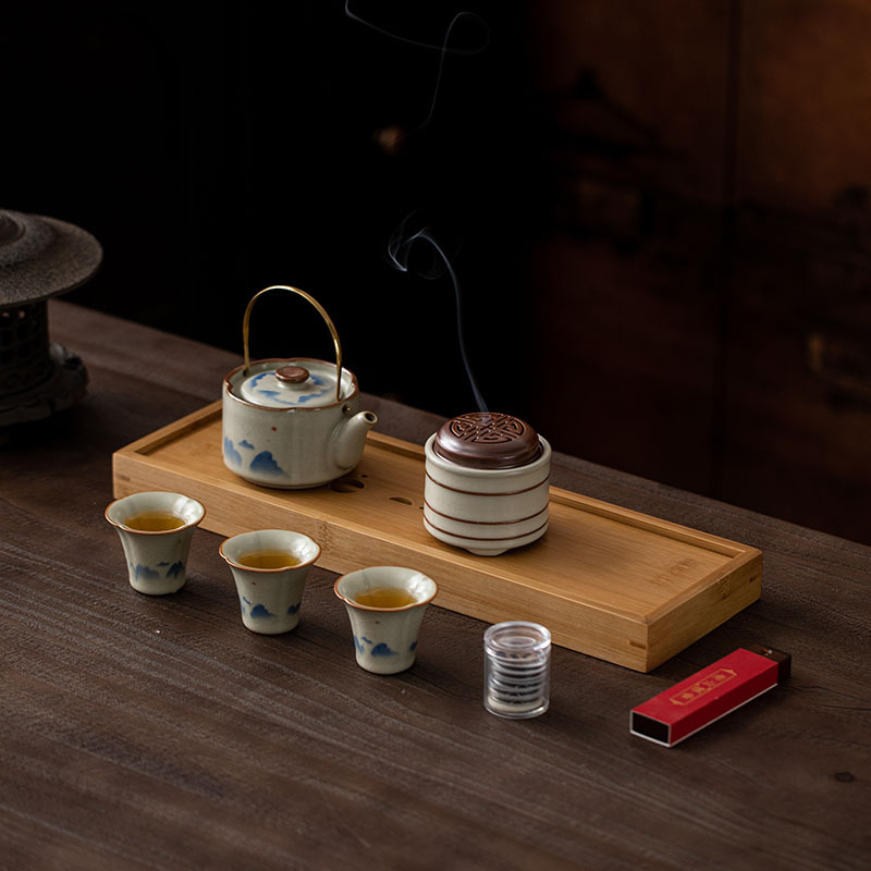 Bộ nhang Ruyao dùng trong nhà: Bộ nhang kiểu Trung Quốc một chén ba cốc, khay trà, bộ trà, quà tặng dành cho người lớn tuổi và lãnh đạo.