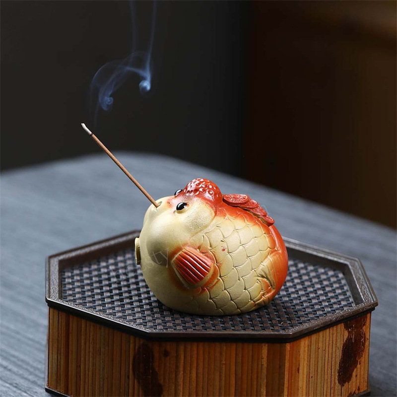 Đồ trang trí trà tử sa Nghi Hưng đồ trang trí cá vàng chơi trà may mắn đầu cắm hương phụ kiện trà đạo có thể nuôi Cá bong bóng