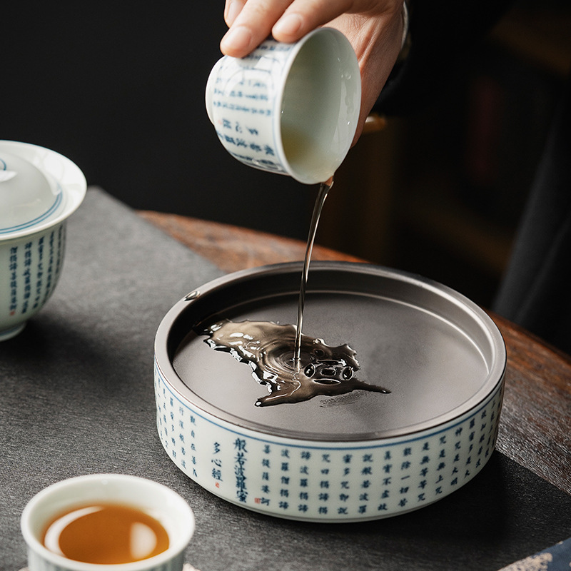 Bình kinh tim cổ điển Jingdezhen, bàn pha khô kiểu Trung Quốc, khay trà, dụng cụ trà Kung Fu, khay giữ ấm nước, trữ nước thủ công