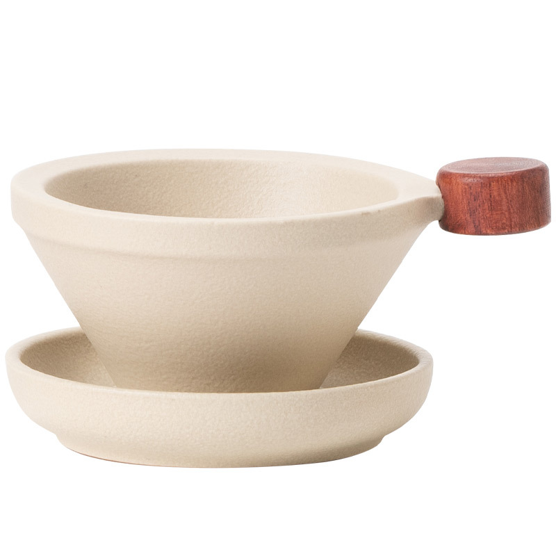 Lọc trà màu be lọc trà lọc trà lọc lưới lọc trà cốc công tắc Tích hợp Bộ trà gốm sứ phụ kiện Phễu pha trà