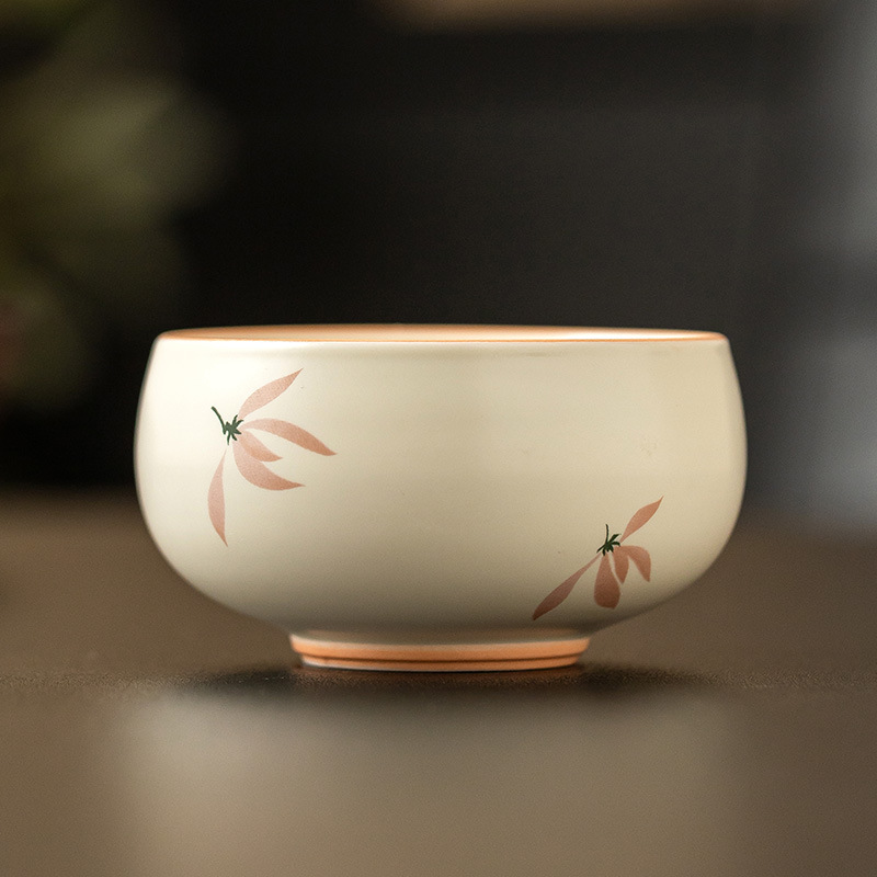 Cốc thiền hoa lan tráng men màu vàng gạo, bộ trà gốm sứ kiểu Trung Quốc, cốc đơn, cốc chủ nhân, cốc trà cá nhân Kung Fu