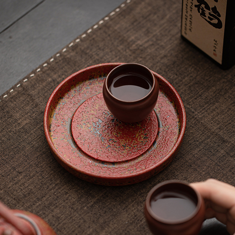 Khay đựng ấm trà kiểu cổ điển Trung Quốc, chất liệu đất sét đỏ núi đá cũ, nhỏ gọn, dùng trong gia đình, phụ kiện trà đạo.
