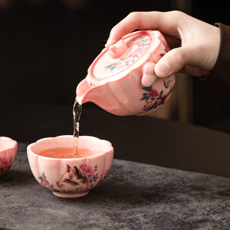 Bộ trà du lịch di động Ruyao, bột đông mỡ lợn, cốc khách nhanh, cắm trại ngoài trời, một bình và hai cốc