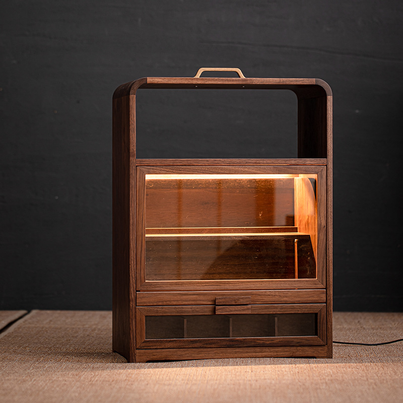 Tủ lưu trữ gỗ óc chó tủ trưng bày trà kiểu Trung Quốc để bàn giá bộ trà phòng trà tủ trà giá để đồ trang trí