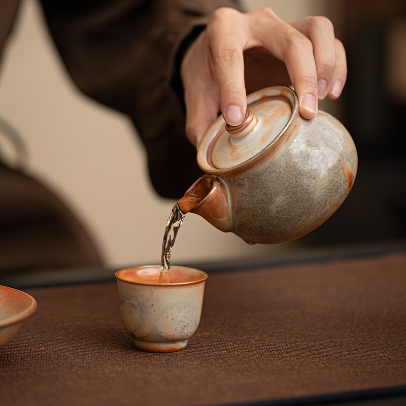 Ấm trà cầm tay Shino ware dùng trong gia đình, bộ ấm trà nung lò cổ điển, ấm trà đơn có bộ lọc gốm dễ vỡ, bộ hộp quà tặng.