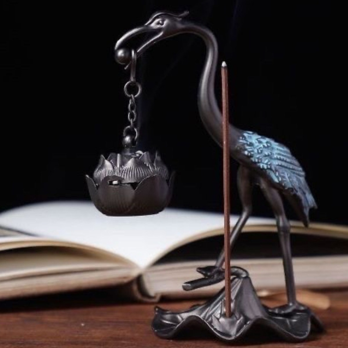 Lư hương đồng hạc, lư treo hoa sen, đồ trang trí gia dụng sáng tạo, lư hương trong nhà, lư hương treo hạc, lư hương, mây lành