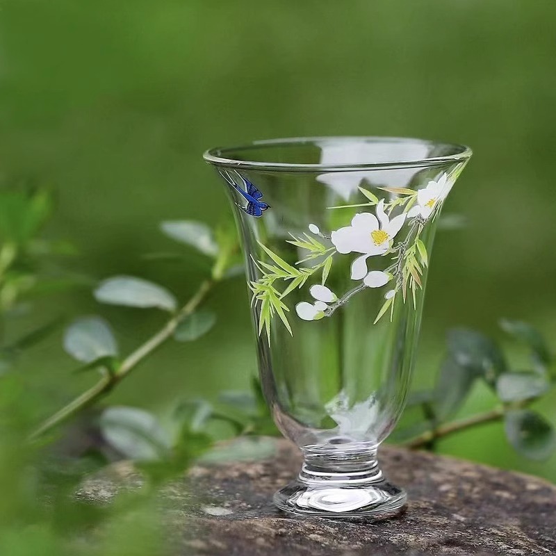 Cốc nhỏ thủy tinh borosilicate mùa xuân, Cốc trà thủy tinh chịu nhiệt thủ công, Bộ trà Kung Fu, cốc trà tươi ngon