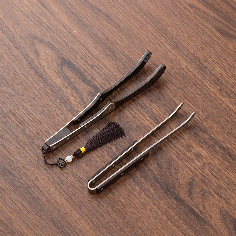 Kẹp trà hợp kim đồng bằng gỗ đàn hương đen Bộ trà Kung Fu Phụ kiện trà đạo Kẹp cốc rửa chén bằng nhíp kim loại