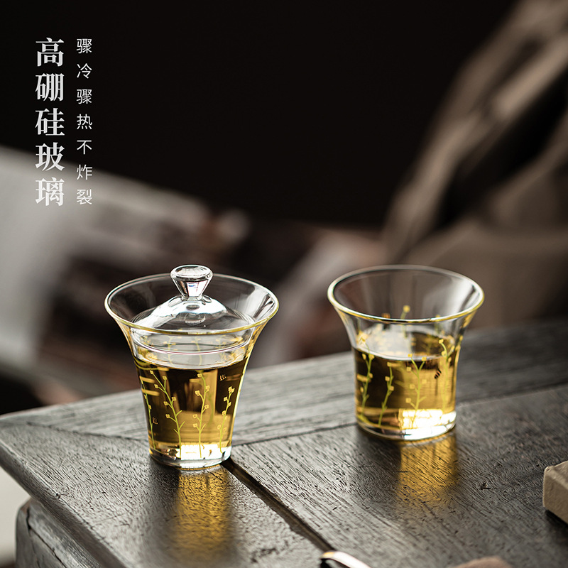 Bộ chén chén chén chén chén trà mini có nắp đậy bằng thủy tinh cao borosilicat trong suốt gia dụng bộ trà kungfu dùng một người