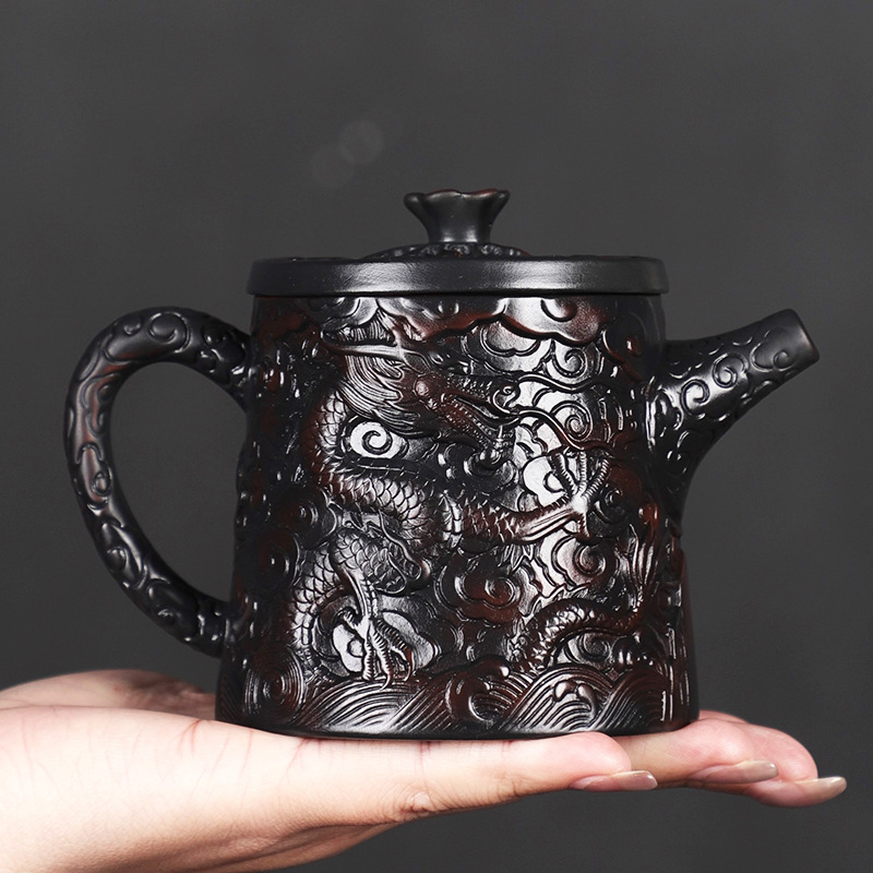 Bộ ấm trà gốm tím Vân Nam Jianshui Bộ ấm trà gốm tím chạm khắc thủ công