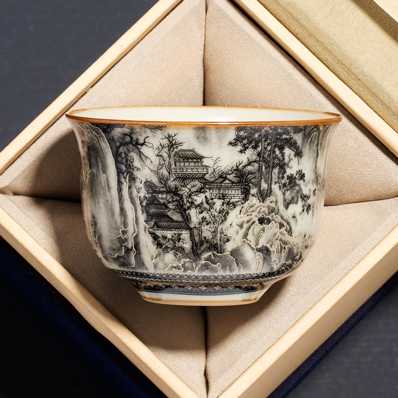Cốc trà bình phong cảnh Ruyao cốc chủ cao cấp chuyên dụng cá nhân cốc đơn cốc gốm sứ có thể mở được cốc trà