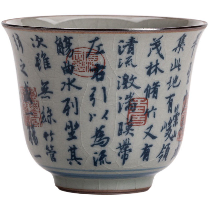 Cốc chủ nhân gốm sứ dày màu xanh và trắng cổ cốc đơn Lanting chuỗi Retro tách trà nhỏ chén trà chén trà Bộ trà Kung Fu