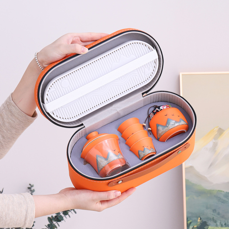Bộ trà Qianli Jiangshan bàn trà trọn bộ một người uống di động du lịch ngoài trời nắp bát pha trà cá nhân mang theo