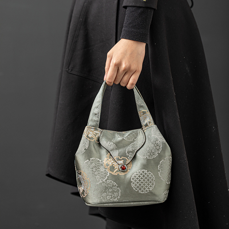 Túi đựng trà lụa đan xen kiểu Trung Quốc Túi đựng đồ Bộ trà du lịch ngoài trời xách tay Túi đựng cốc trà gấm Túi vải ấm trà