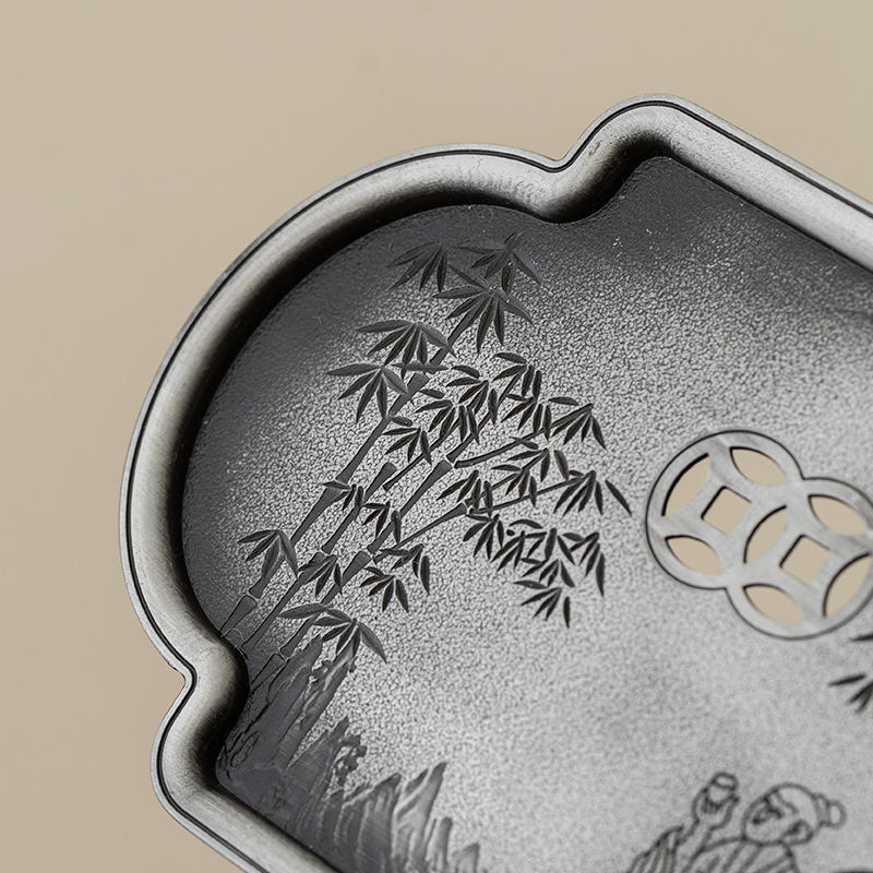 Ấm hợp kim cổ điển, khay pha khô cũ, khay pha trà, khay đựng cốc trà, khay chứa nước trà đạo, khay rửa bình Cỡ Nhỏ