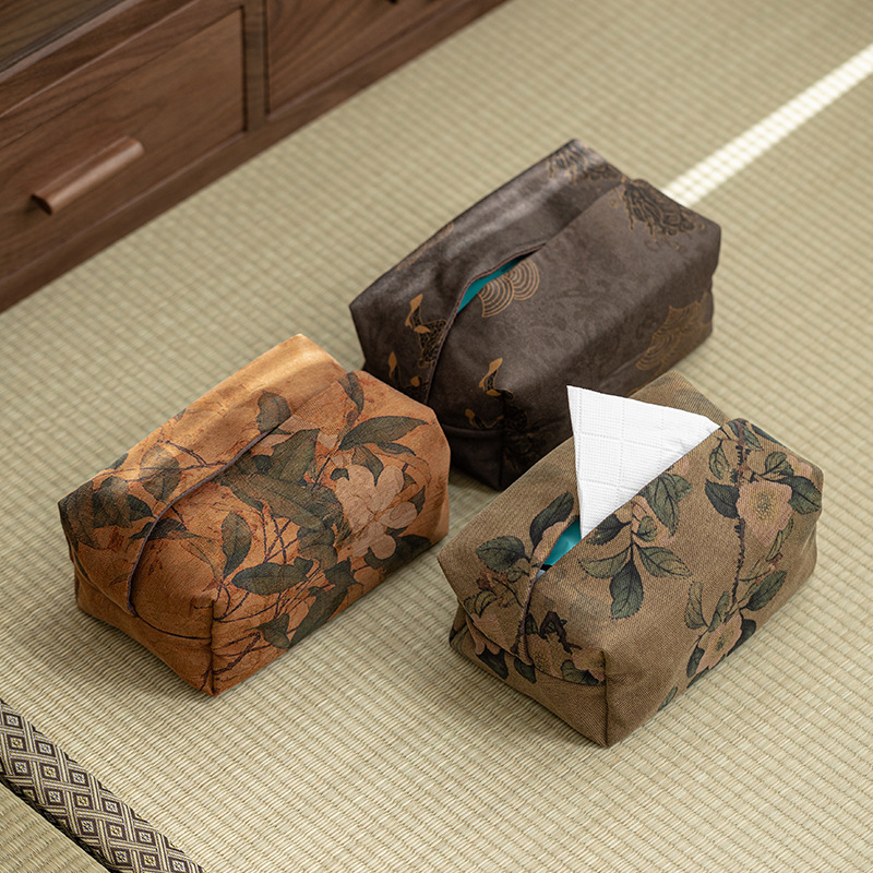 Hộp giấy rút sợi mây thơm kiểu Trung Quốc hộp khăn giấy sang trọng nhẹ vải nghệ thuật thiền trà để bàn túi giấy rút gia dụng phòng khách