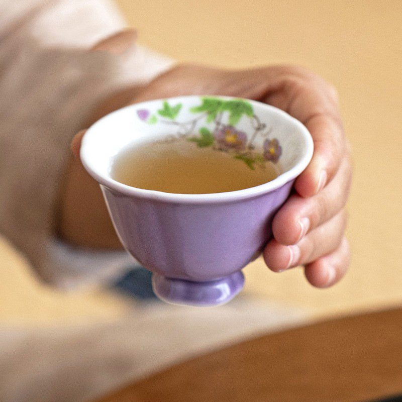 Ấm trà hoa mẫu đơn màu tím vẽ tay tinh khiết một ấm một cốc trà gia dụng kết hợp bộ trà kungfu du lịch bộ túi lưu trữ