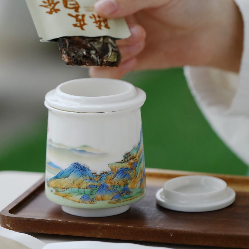 Bộ dụng cụ trà du lịch di động bằng gốm sứ ba mảnh cốc khách hàng gia dụng cốc pha trà lọc ngoài trời