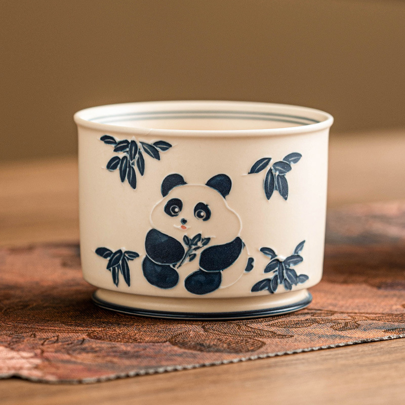 Cốc chủ nhân gấu trúc vẽ tay cốc đơn cốc ống thẳng gia dụng Bộ trà Kung Fu Trung Quốc cốc trà gốm sứ cốc trà