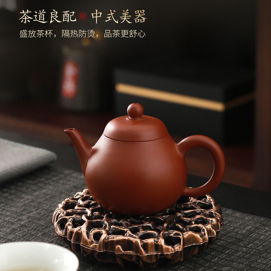 Chậu đồng hình tròn sáng tạo Da'antang, bàn pha khô, phụ kiện Bộ trà Kung Fu, chậu đất sét tím, đệm ấm, nắp, Giá đỡ bát