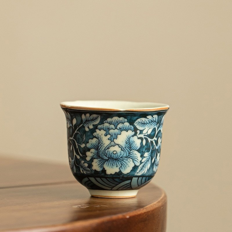 Cốc chủ nhân Ru Kiln Fanhua Bộ trà Kung Fu Cốc miệng hoa Cốc trà gia dụng cao cấp đơn giản cổ điển