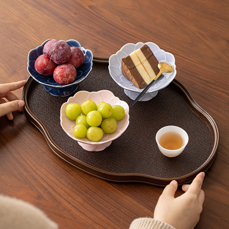 Đĩa hoa quả Trăm hoa, đĩa giải khát gốm sứ chân cao kiểu Trung Quốc, Bàn cà phê, Đĩa trái cây ăn nhẹ phòng khách, đĩa bánh ngọt khách sạn, đĩa Hạt