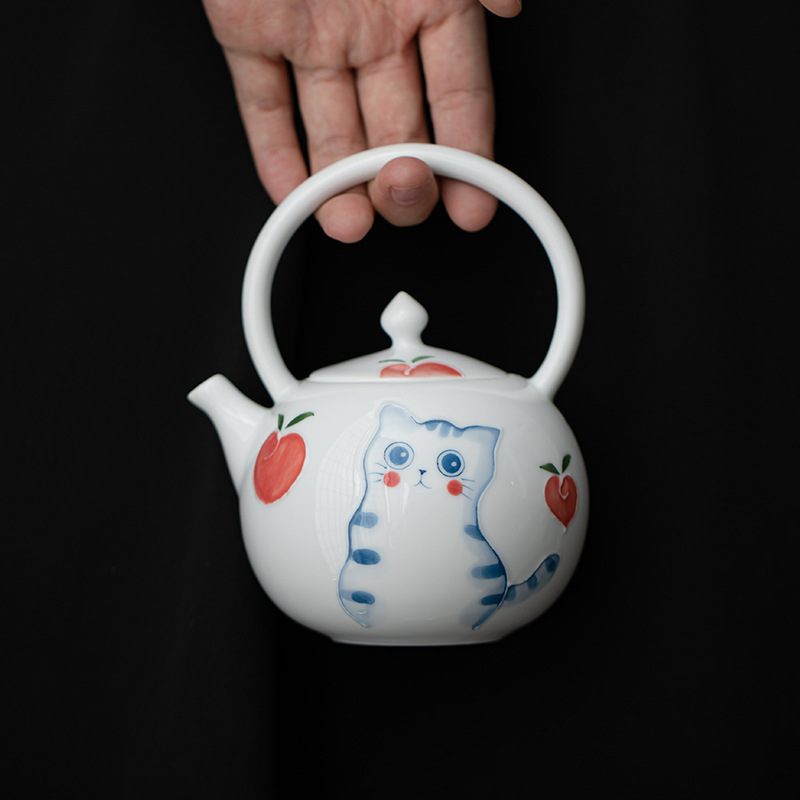 Ấm trà sứ trắng vẽ tay ấm trà gốm sứ dễ thương ấm đơn dung tích nhỏ phụ nữ tinh tế không nóng bán buôn