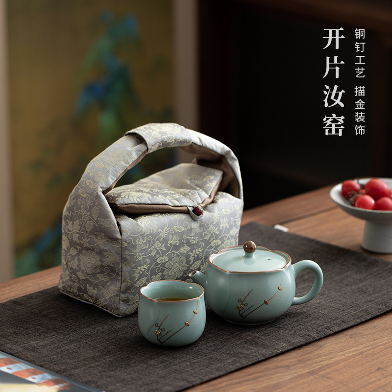 Bộ dụng cụ pha trà du lịch cầm tay một ấm một cốc ở lò Cucurn Bộ dụng cụ pha trà gốm sứ có thể mở được cho một người uống ngoài trời