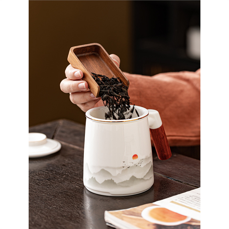Tách trà sứ ngọc bích mỡ cừu cốc pha trà chuyên dụng cá nhân cốc nước văn phòng cốc lọc cốc cốc lưu niệm