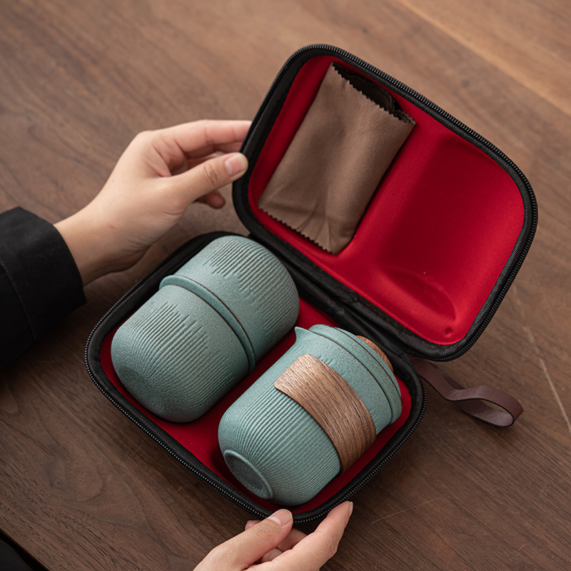 Cốc Yanxi Kuaike một ấm bốn cốc Túi đựng đồ gốm sứ Di động Bộ trà du lịch cắm trại ngoài trời du lịch