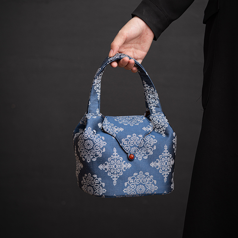 Nhóm thổ cẩm hoa văn Túi đựng trà Bộ trà Túi đựng trà Xách Tay Du Lịch Ngoài Trời uống trà đồ trà DỆT THỔ CẨM thủ công cổ điển