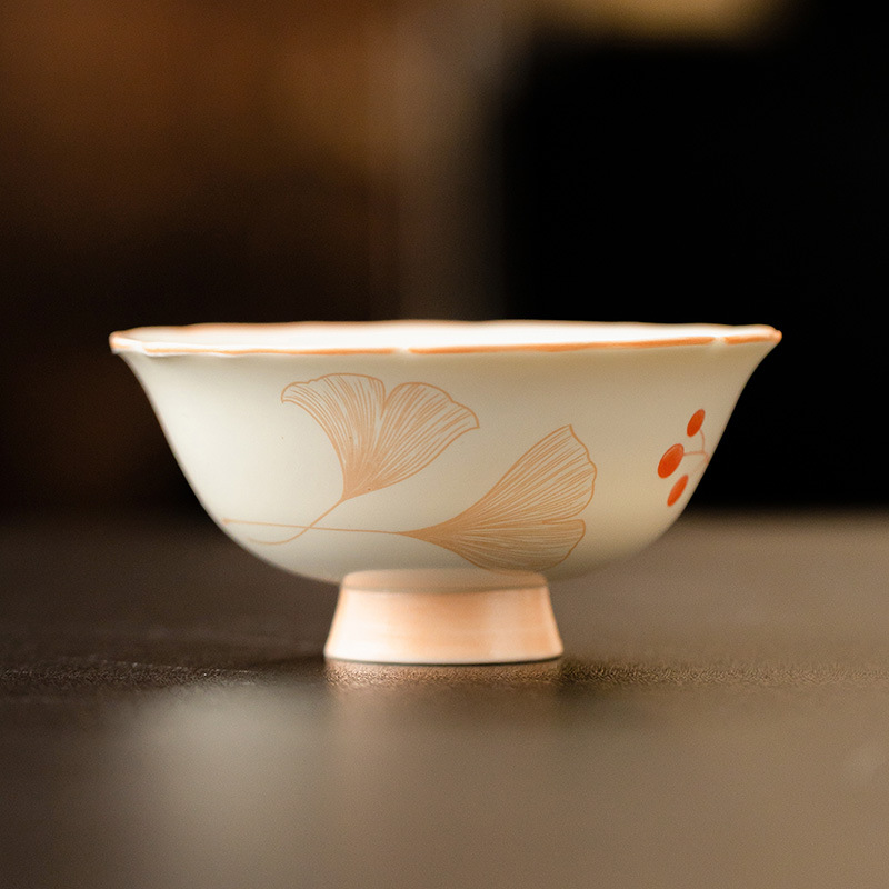 Cốc miệng hoa bạch quả màu be cốc uống trà chuyên dụng cốc trà gốm sứ miệng rộng cốc chủ nhân cao cấp cốc trà cốc trà đơn