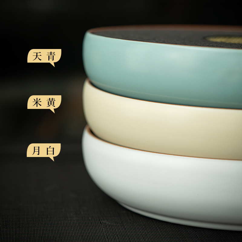 Khay xốp khô hình tròn gốm Ru Kiln Bàn trà nhỏ đơn giản gia dụng kiểu Nhật Khay đựng đồ trà Kung Fu khay đựng nước dung tích lớn