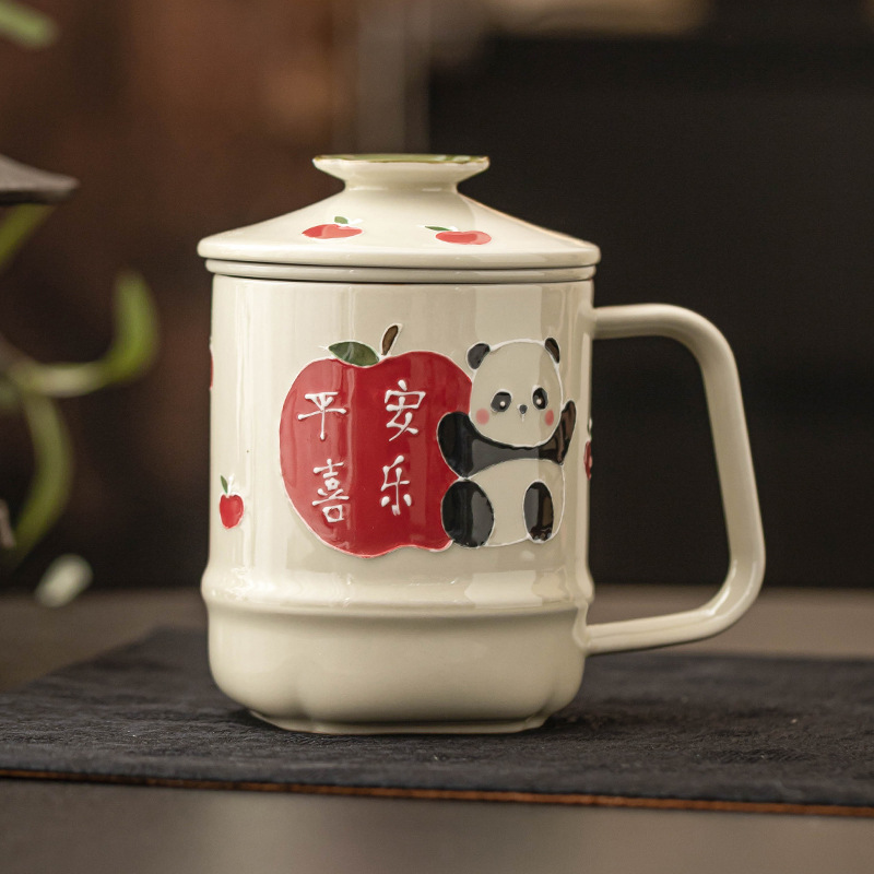 Cốc chạm khắc xếp chồng vẽ tay sáng tạo cốc nước hòa bình và niềm vui cốc văn phòng cốc nữ giá trị cao cốc pha trà bộ trà