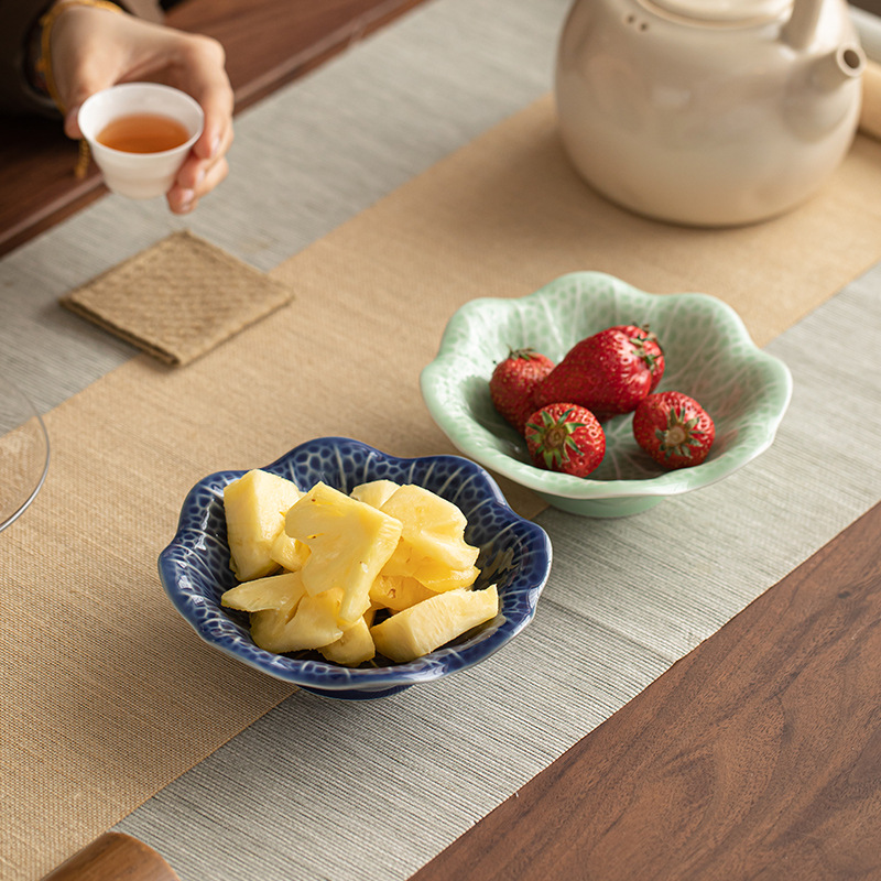 Khay giải khát bằng lá sen, khay đựng đồ ăn vặt bằng gốm sứ gia dụng, khay đựng trái cây, khay đựng đồ ăn vặt phòng khách, khay đựng hạt trái cây khô