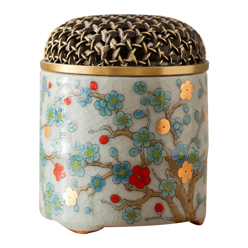 Lò hương gốm sứ lò nung Ji Huanru Lò hương trong nhà gia dụng Lò hương nhỏ nghiên cứu Trà đạo Chèn hương trầm hương gỗ đàn hương