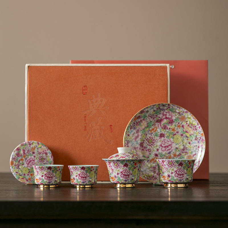 Bộ ấm trà tráng men, cốc trà gốm sứ cao cấp sang trọng nhẹ gia dụng, cốc chủ nhân, cốc đơn, bát có nắp, ấm pha trà, quà lưu niệm