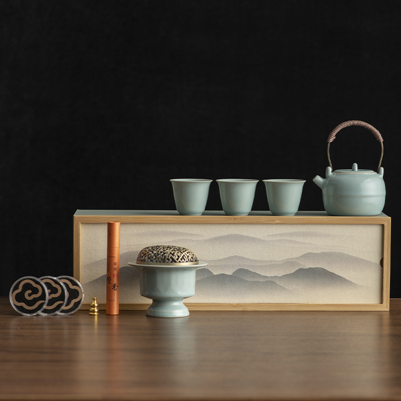Bộ ấm trà Ru kiln văn hóa và sáng tạo của Trung Quốc quà tặng du lịch di động dành cho giáo viên và cha mẹ công ty cao cấp quà tặng doanh nghiệp quà lưu niệm
