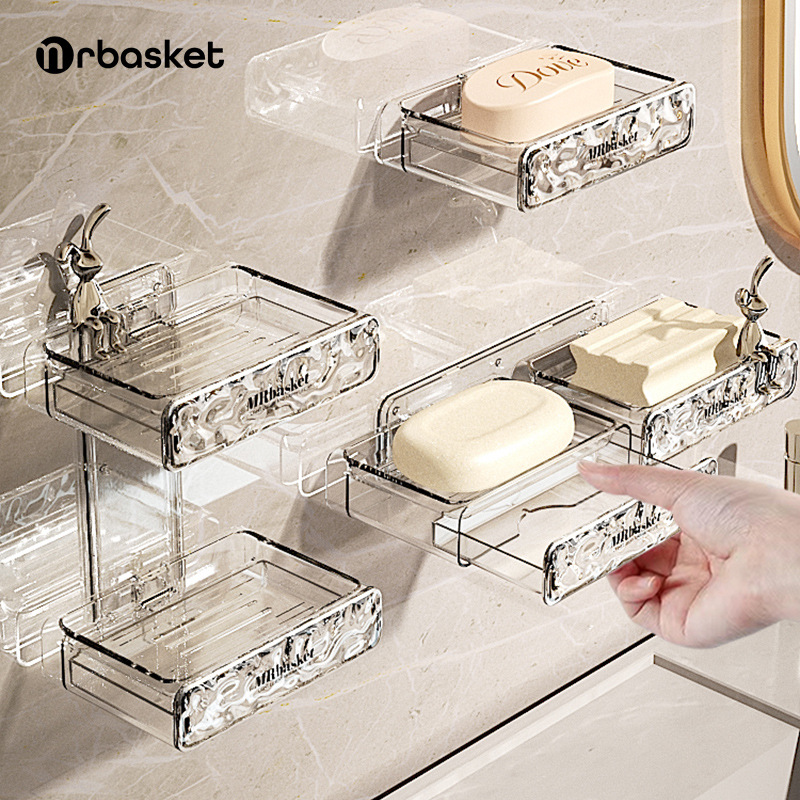 Hộp xà phòng không cần đục lỗ treo tường nhà vệ sinh cao cấp gia dụng thoát nước giá đựng xà phòng treo tường hộp xà phòng hai lớp