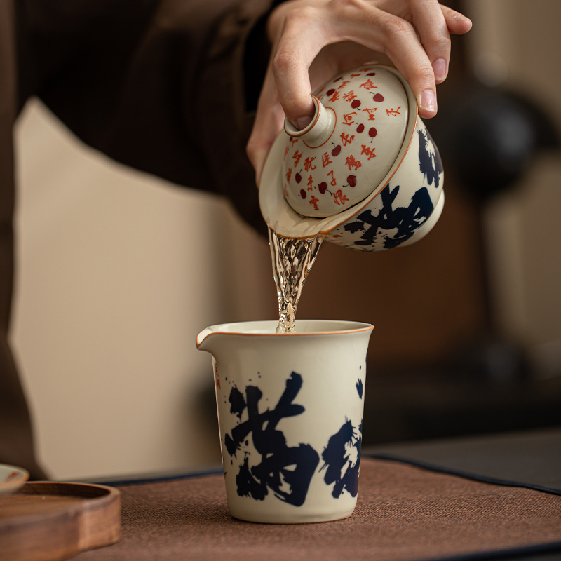 Mô phỏng lò Song Ru Manjiang Red Sancai có nắp, dụng cụ pha trà gốm sứ gia dụng cổ điển, có thể mở ra, có thể nâng một bát trà lớn