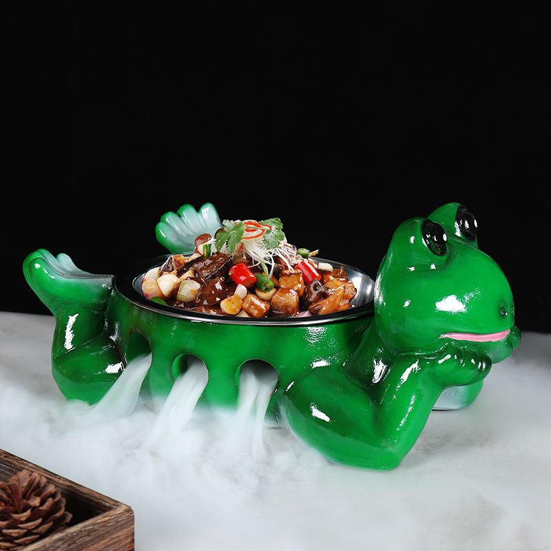 Sáng tạo đá khô ếch bò gấu trúc món ăn Hồ Nam Bộ đồ ăn Đặc biệt khách sạn rượu nến đĩa sưởi ấm món ăn nghệ thuật