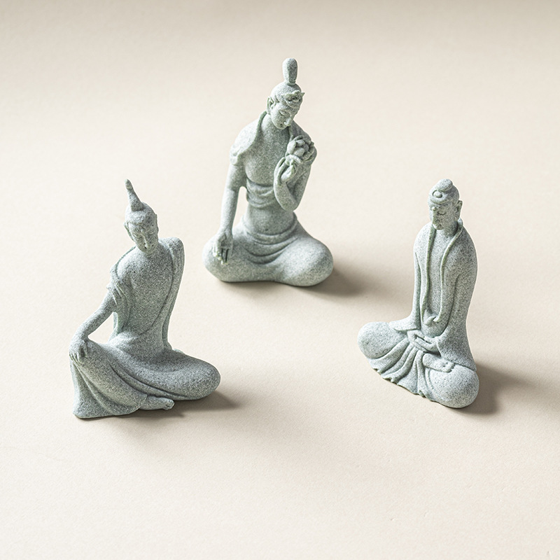 Đồ trang trí nhỏ bằng đá xanh và đá tự do thiền bồ tát bàn trà thiền trà thú cưng chậu cá cây cảnh trang trí điêu khắc đá vi cảnh