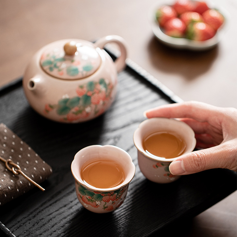 Một ấm hai chén thỏ dâu tây lò Fenru ấm Xi Shi nhóm pha trà gia dụng bình đơn bộ trà Kung Fu gốm sứ có thể mở được