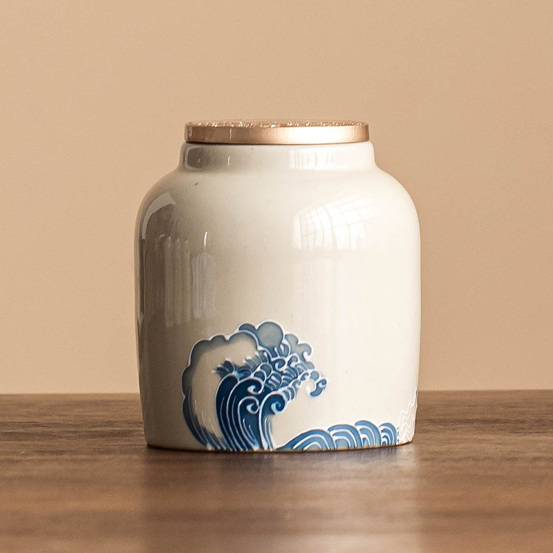 Chậu trà sóng biển xếp chồng, bình đựng đồ, bình kín gia dụng, hộp đựng trà chống ẩm kiểu Trung Quốc mới, bình trà thanh lịch