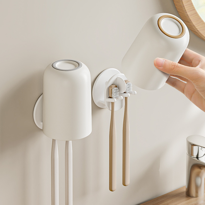 Bán buôn giá để bàn chải đánh răng, cốc nước súc miệng phòng tắm không đục lỗ, giá treo bàn chải đánh răng điện treo tường, giá để đồ